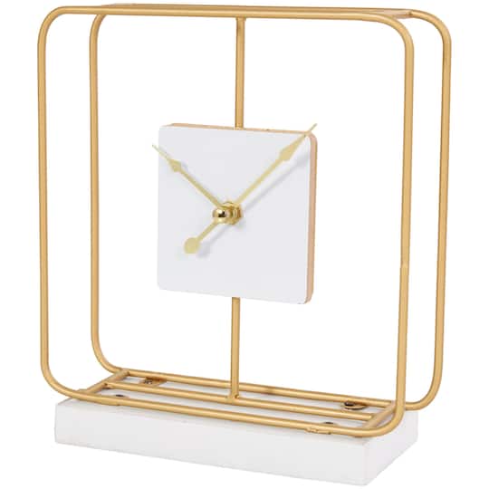 8&#x22; Gold Metal Geometric Open Frame Clock with White Clockface &#x26; Base
